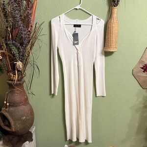 Seta T White Long Sleeve Ribbed Dress